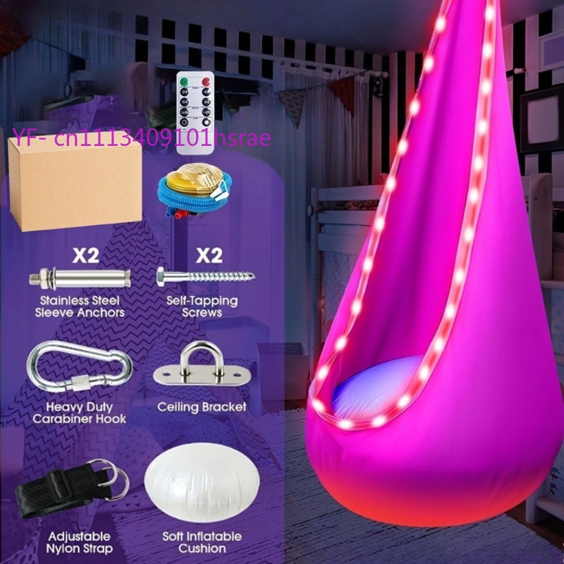 Kids Outdoor Hanging Chair - Glowing LED Inflatable Hammock Portable Plush