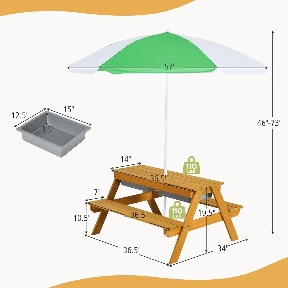 3-in-1 Height-Adjustable Umbre - огляд і ціна Kids Outdoor Wooden Table