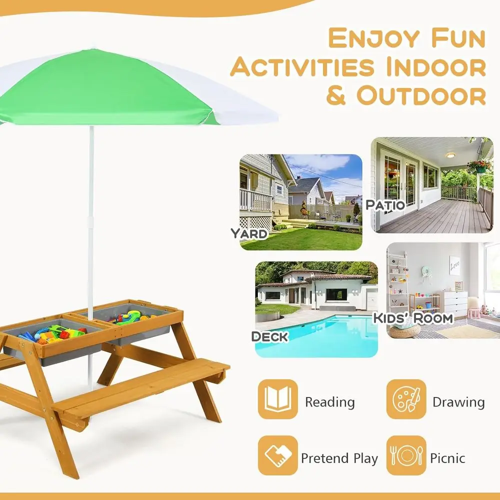 3-in-1 Height-Adjustable Umbre - огляд і ціна Kids Outdoor Wooden Table