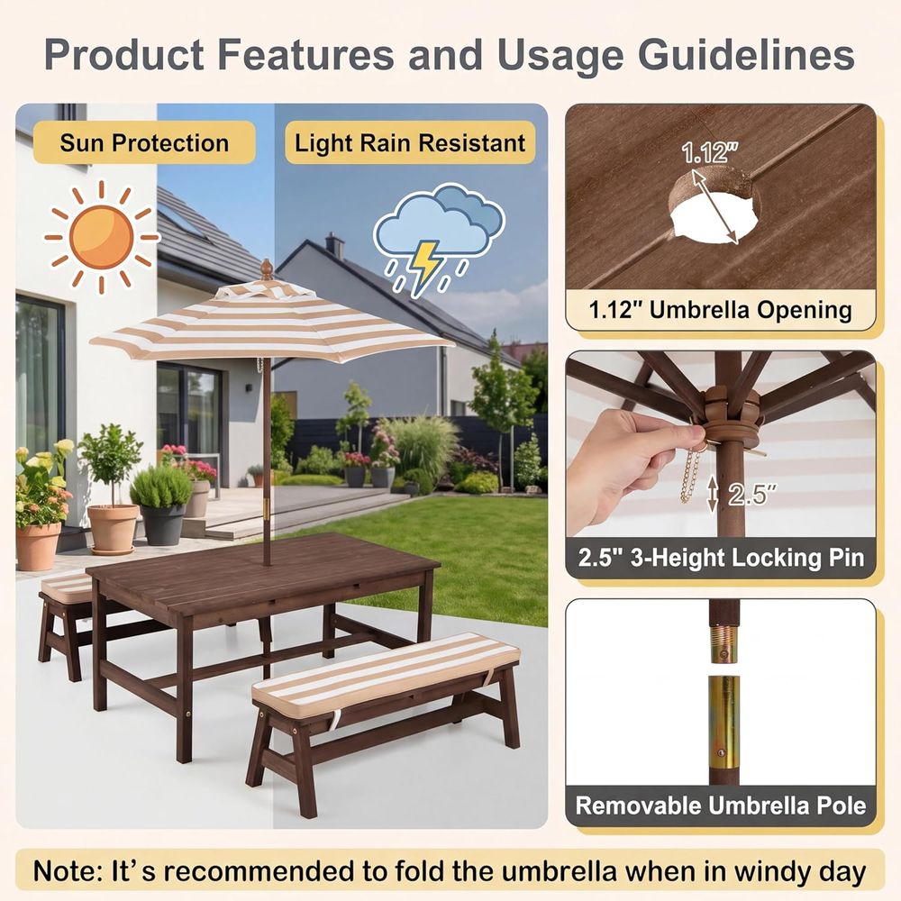 Kids Picnic Table, Large 42“x  - огляд і ціна Kids Outdoor Wooden Table